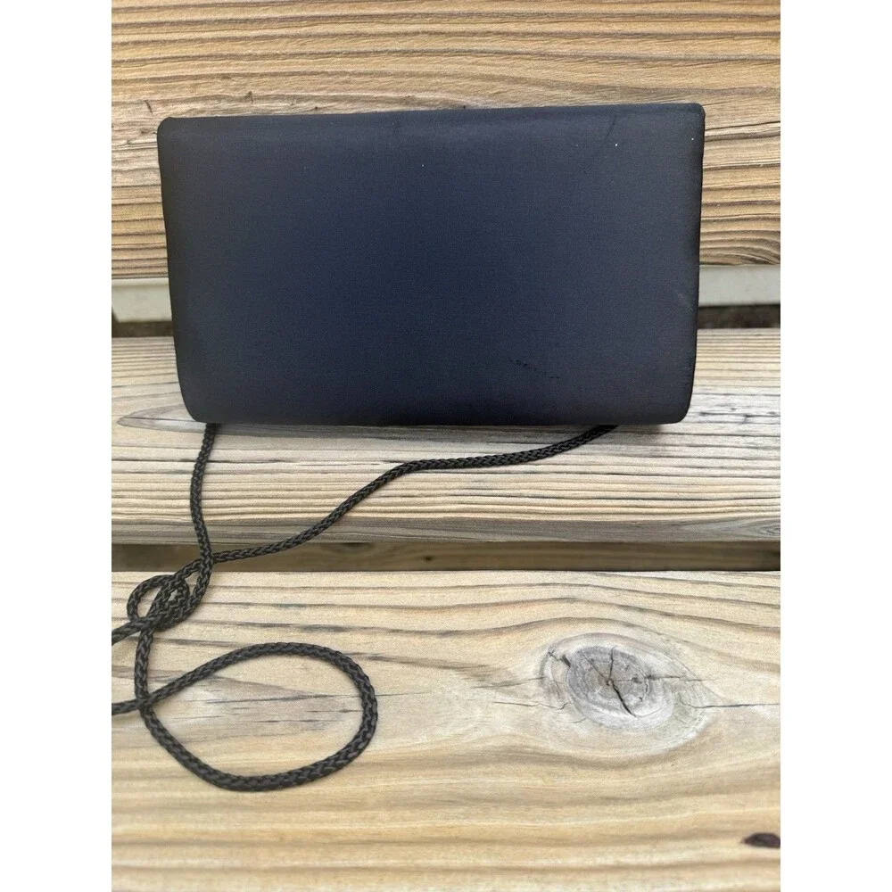 La Regale Black Purse Evening Bag Small Rectangular Clutch Rhinestones Elegant